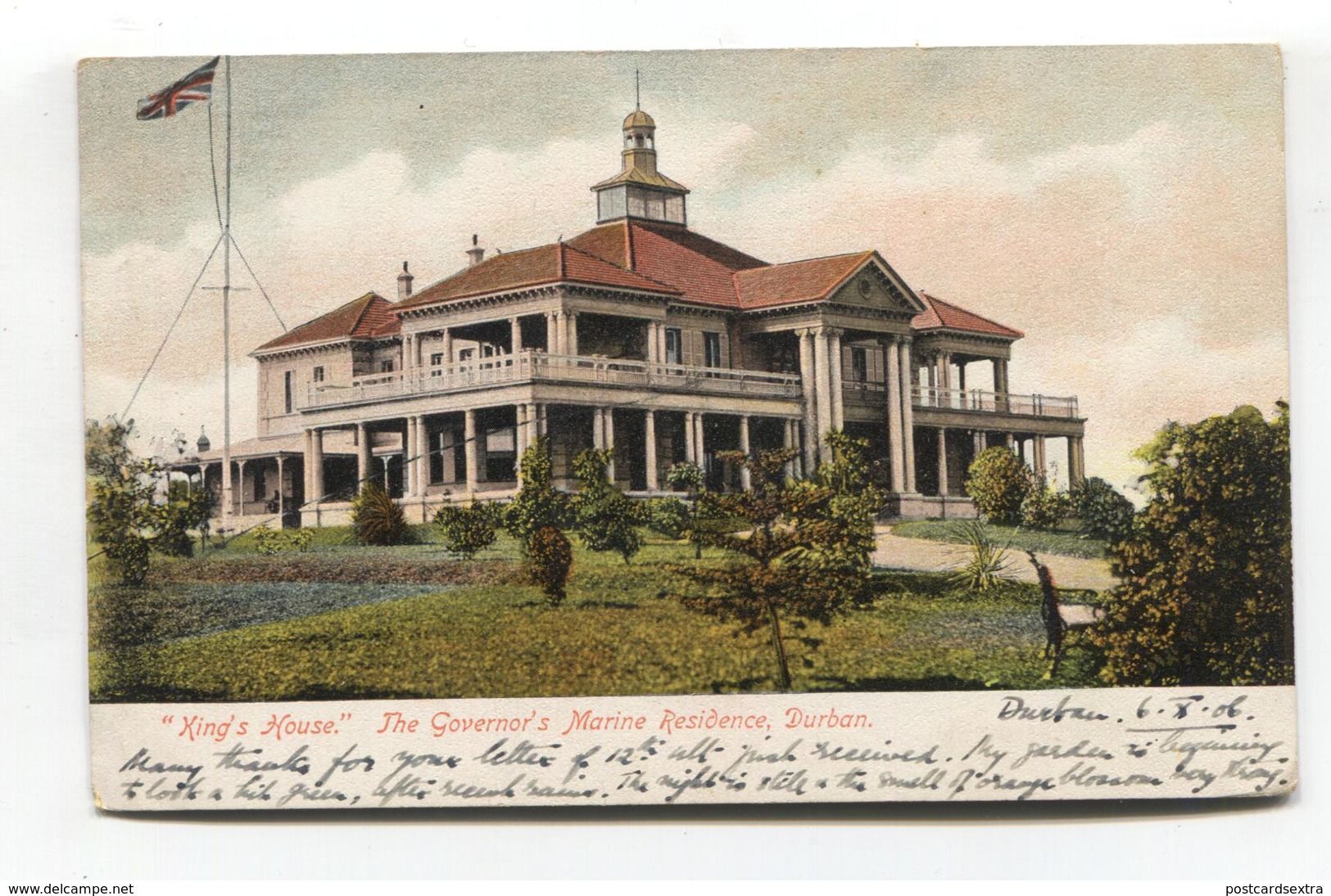 Durban - King's House, The Governor's Marine Residence - 1906 Used South Africa Postcard - South Africa