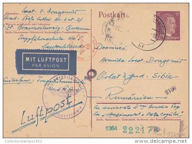 D4139- ADOLF HITLER POSTCARD STATIONERY, 3RD REICH ROUND STAMPS, 1941, GERMANY EMPIRE - Lettres & Documents