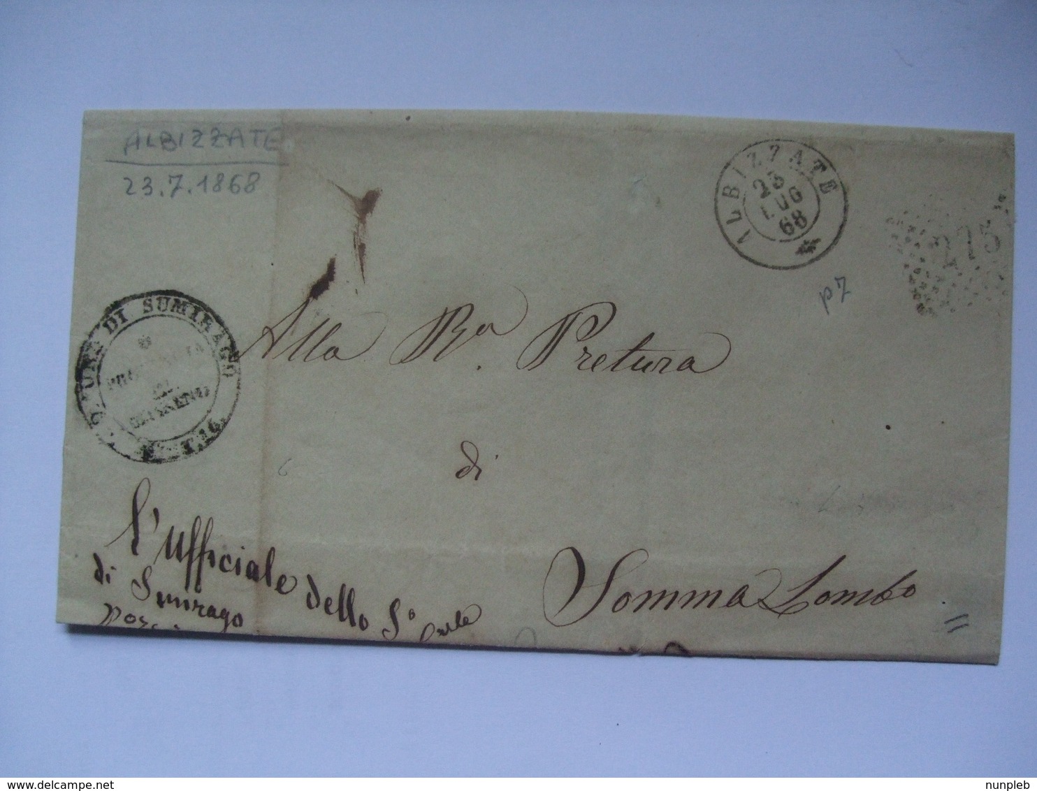 ITALY 1860 Stampless Wrapper Pozzolengo To Brescia With Official Pozzolengo Cachet - ...-1850 Préphilatélie