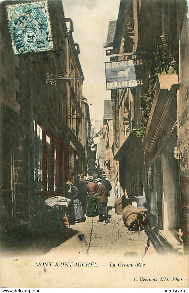 Cpa MONT SAINT MICHEL 50 La Grande Rue - Au Cheval Blanc - Colorisée - Le Mont Saint Michel