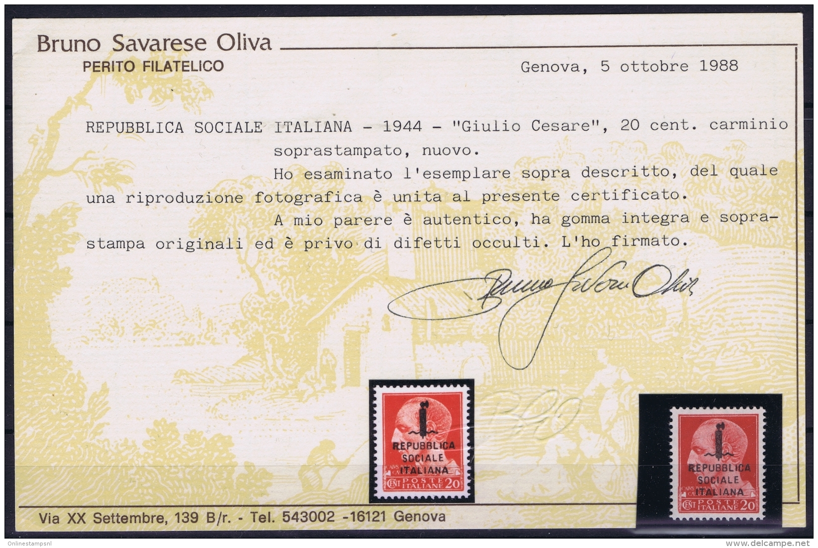 Italy:  Sa 495/A  SG 60a  Overprint Error, Postfrisch/neuf Sans Charniere /MNH/**  With Certificate B Savarese Oliva - Neufs
