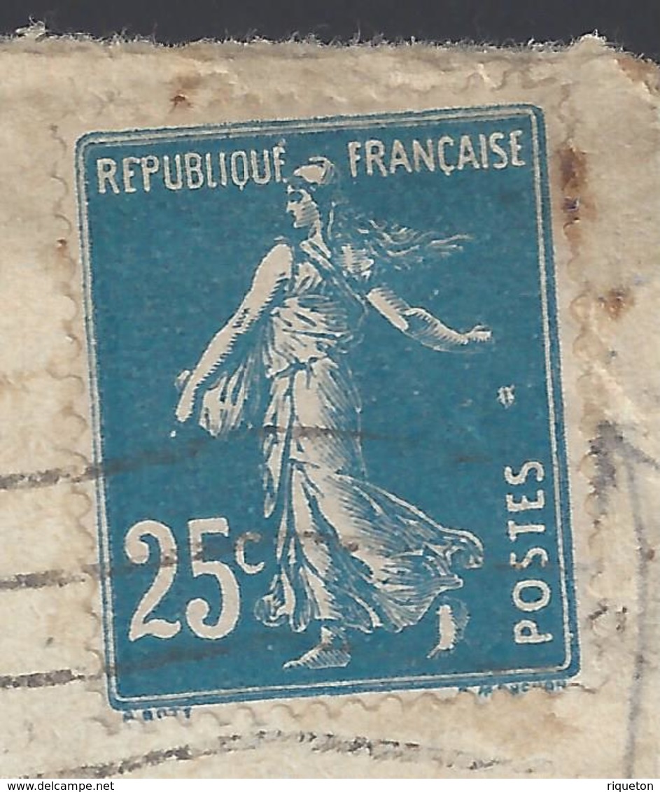 FR - 1920 - Semeuse 25 Ct Variété Petit Point Blanc Sur Enveloppe De Toulouse Pour Lyon - B/TB - - Brieven En Documenten