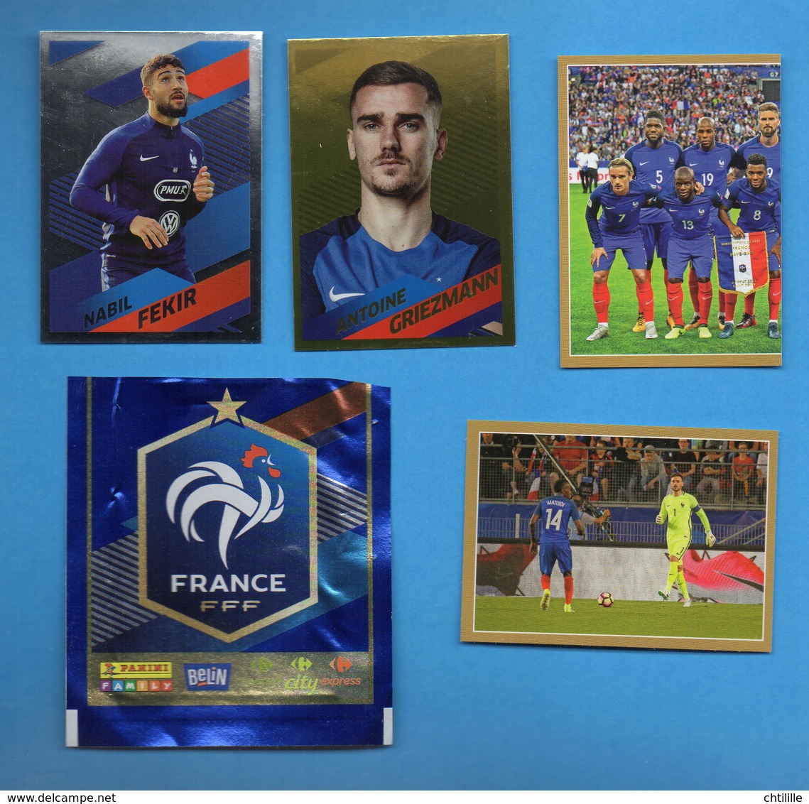 DT214C LOT 4 CARTES FOOT EURO PANINI FAMILY BELIN 2018 Carrefour FOOTBALL N°3/13/62/56 GRIEZMANN - Edition Française