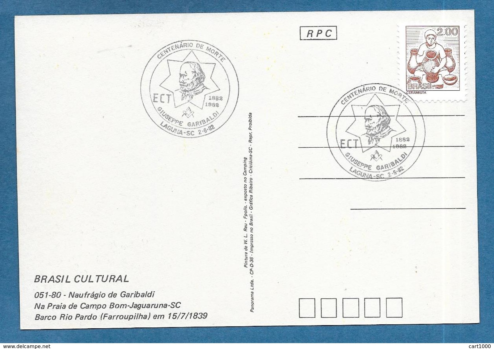 1982 NAUFRAGIO DE GARIBALDI CENTENARIO DE MORTE LAGUNA-SC - Tarjetas – Máxima