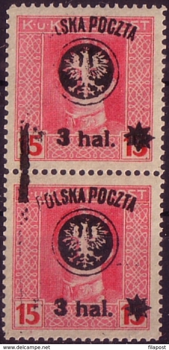 Poland 1918 Mi 21 Vertical Pair Double Error, Provisional Owerprint Poczta Polska MNH** W477 - Briefe U. Dokumente