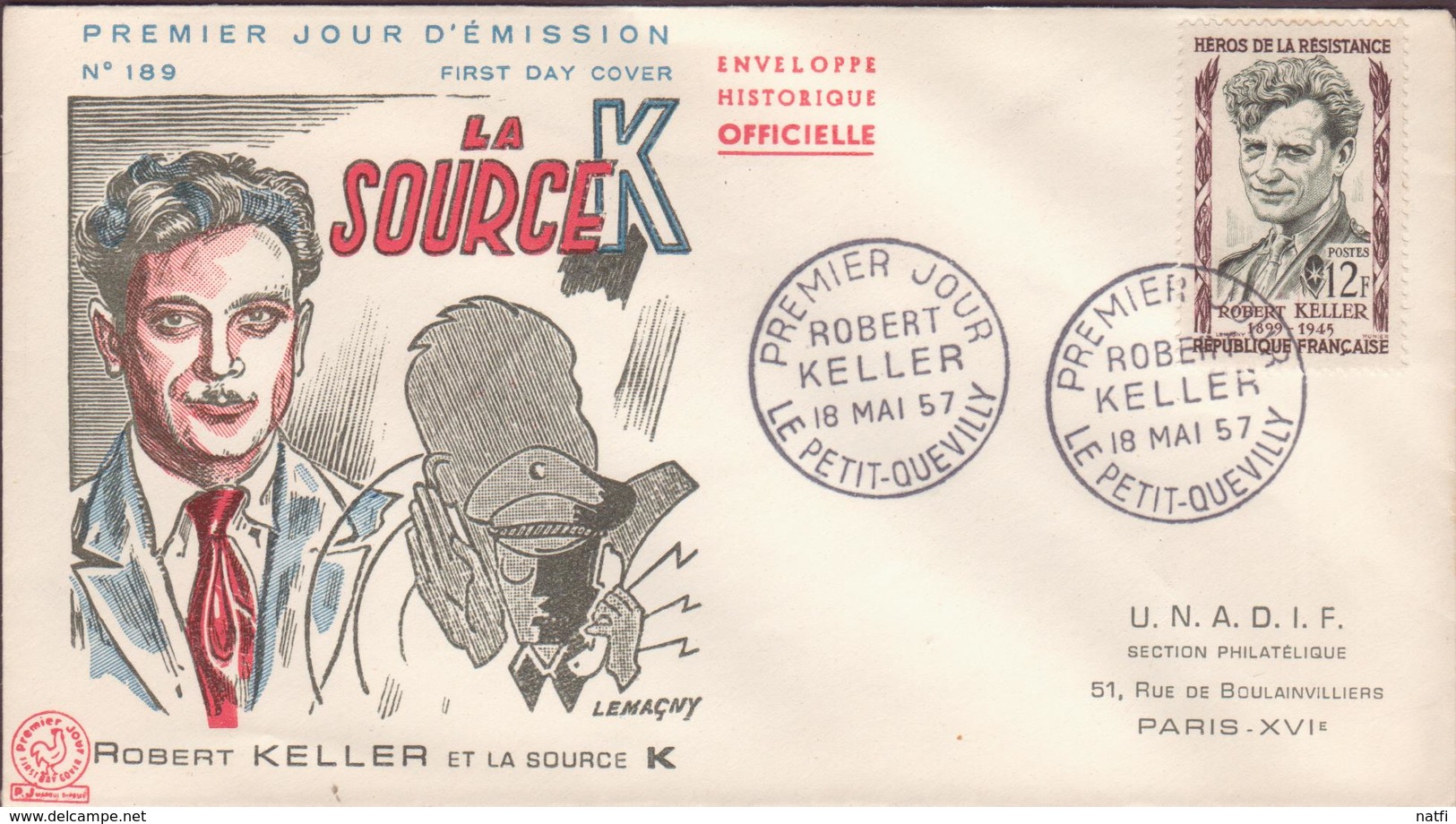 ENVELOPPE TIMBRE  18/5/1957 ROBERT KELLER  ET LA SOURCE  K .LE PETIT QUEVILLY - 1950-1959