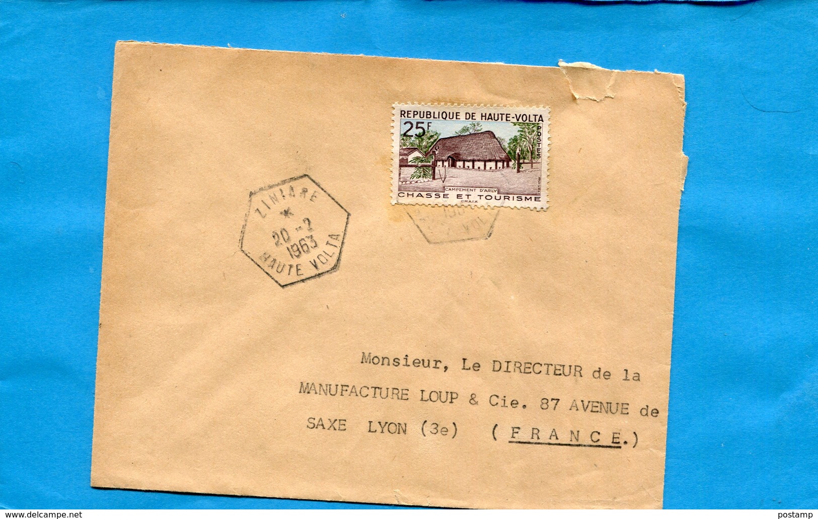 Marcophilie-haute Volta  -lettre >Françe-cad  Hexagonal ZINIARE1963-stamps-N°100 Chasse Et Tourisme - Upper Volta (1958-1984)