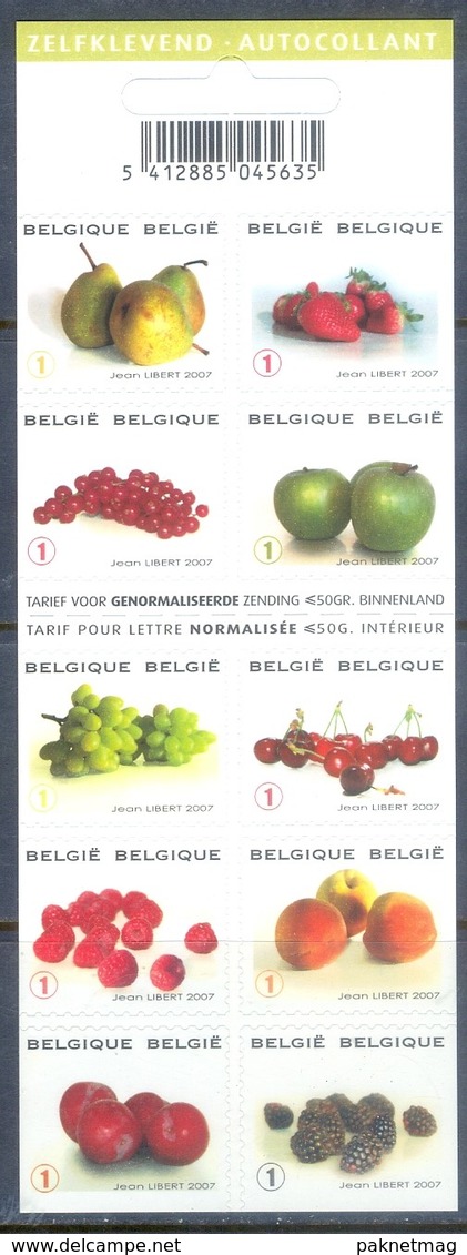 F77- Belgium 2007. Fruits Apple Grapes Plums Cherries Pears Peaches Booklet Of 10 Stamps. - Other & Unclassified