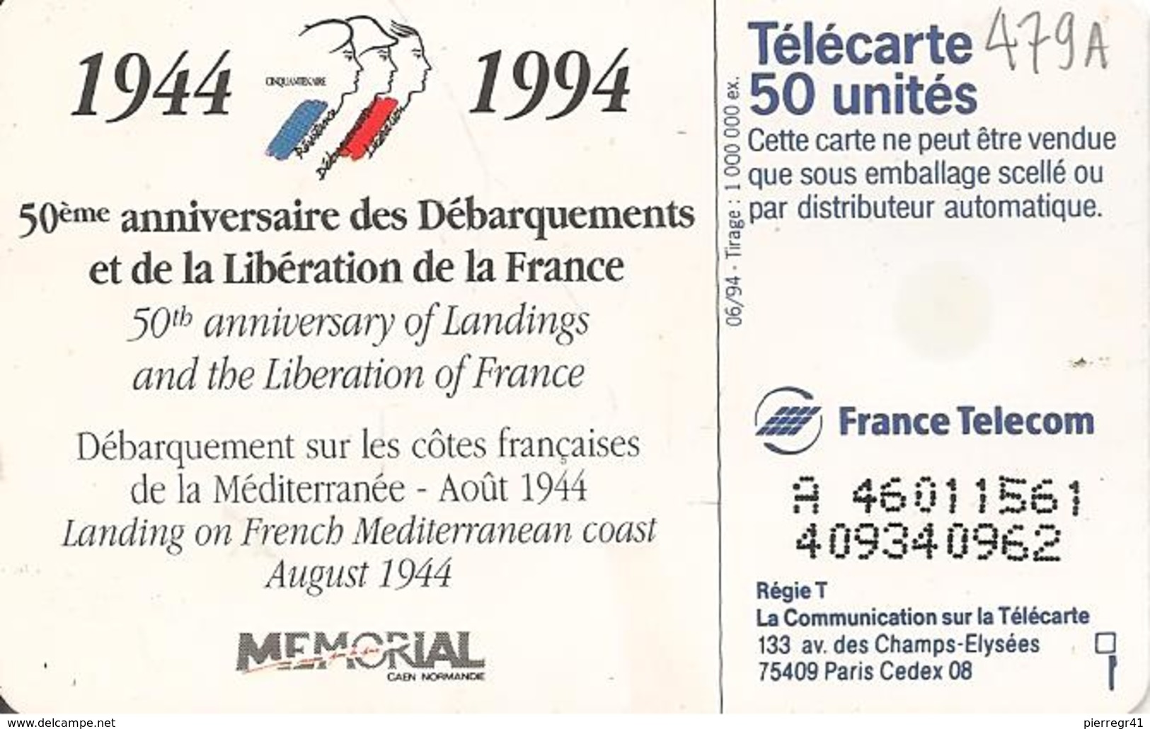 CARTE-PUBLIC-F479A-50U-05/94-SO3-DN JG-AOUT44 -US47-UTILISE-TBE - 1994