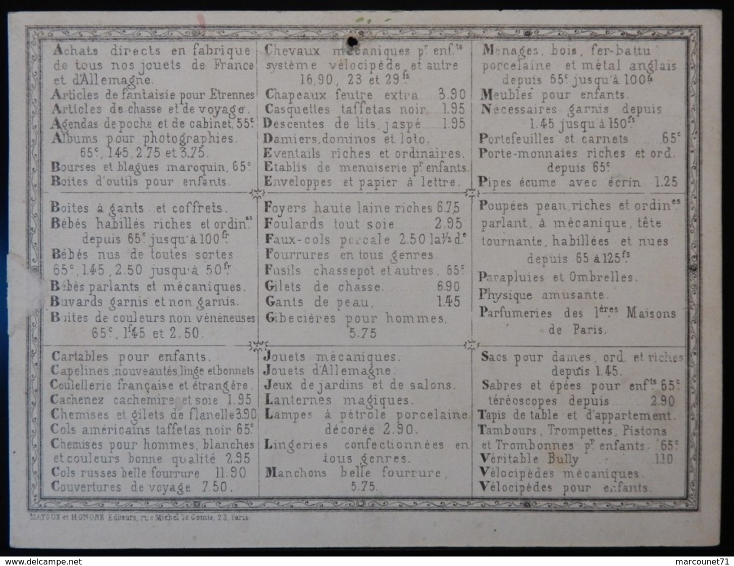 ANCIEN PETIT CALENDRIER 1870 CARTONNÉ WACHENHEIMER LYON RUE IMPÉRIALE - Other & Unclassified