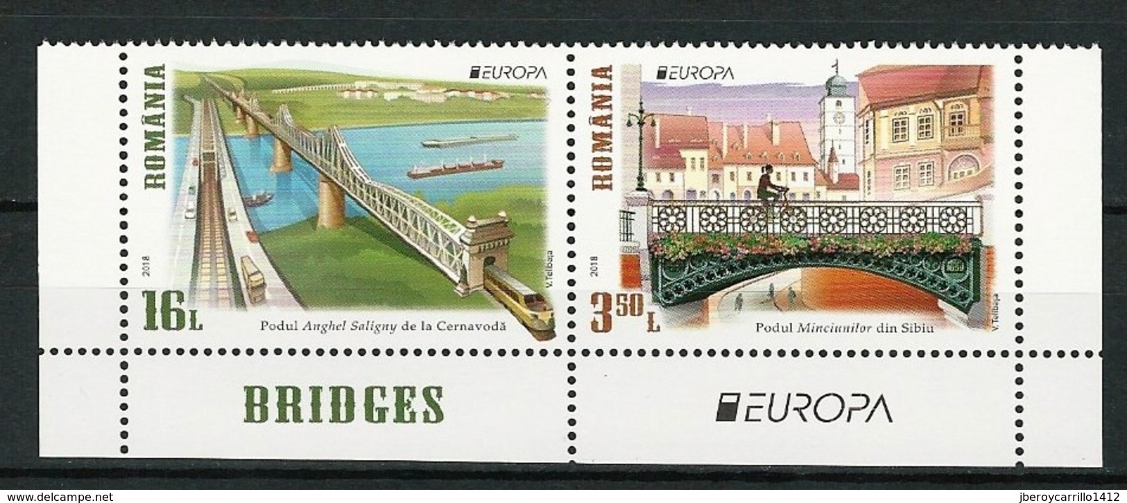 RUMANIA/ ROMANIA/ RUMÄNIEN- EUROPA 2018 - TEMA ANUAL "PUENTES.- BRIDGES - BRÜCKEN - PONTS" - SERIE De 2 V.PROCEDE BF - 2018