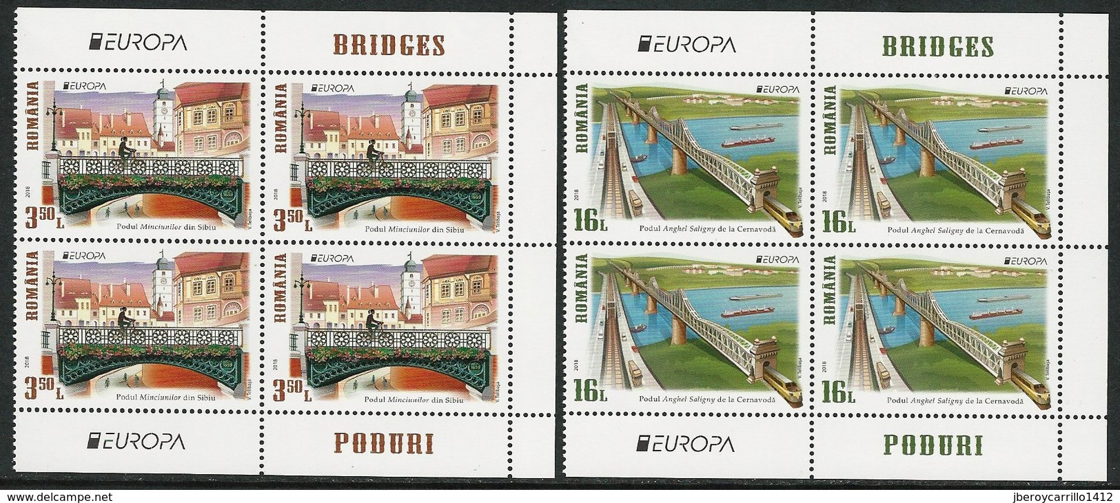 RUMANIA/ ROMANIA/ RUMÄNIEN- EUROPA 2018 - TEMA ANUAL "PUENTES.- BRIDGES - BRÜCKEN - PONTS" - SERIE De 2 V.en BLOQUE De 4 - 2018