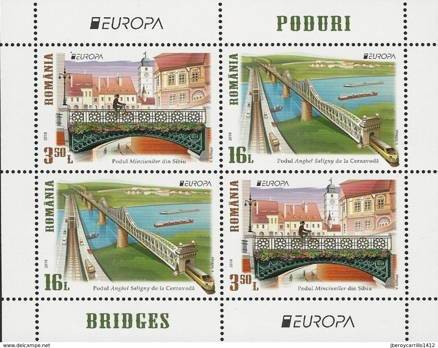 RUMANIA/ ROMANIA/ RUMÄNIEN- EUROPA 2018 - TEMA ANUAL "PUENTES.- BRIDGES - BRÜCKEN - PONTS" - HOJITA BLOQUE Tipo 1 - 2018