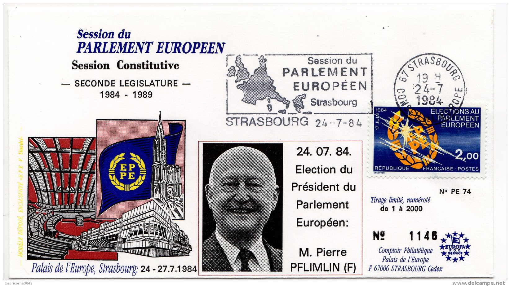 1984 - Strasbourg - Conseil De L'Europe - Parlement Européen - Session Constitutive - Mr Pierre PFLIMLIN - Institutions Européennes