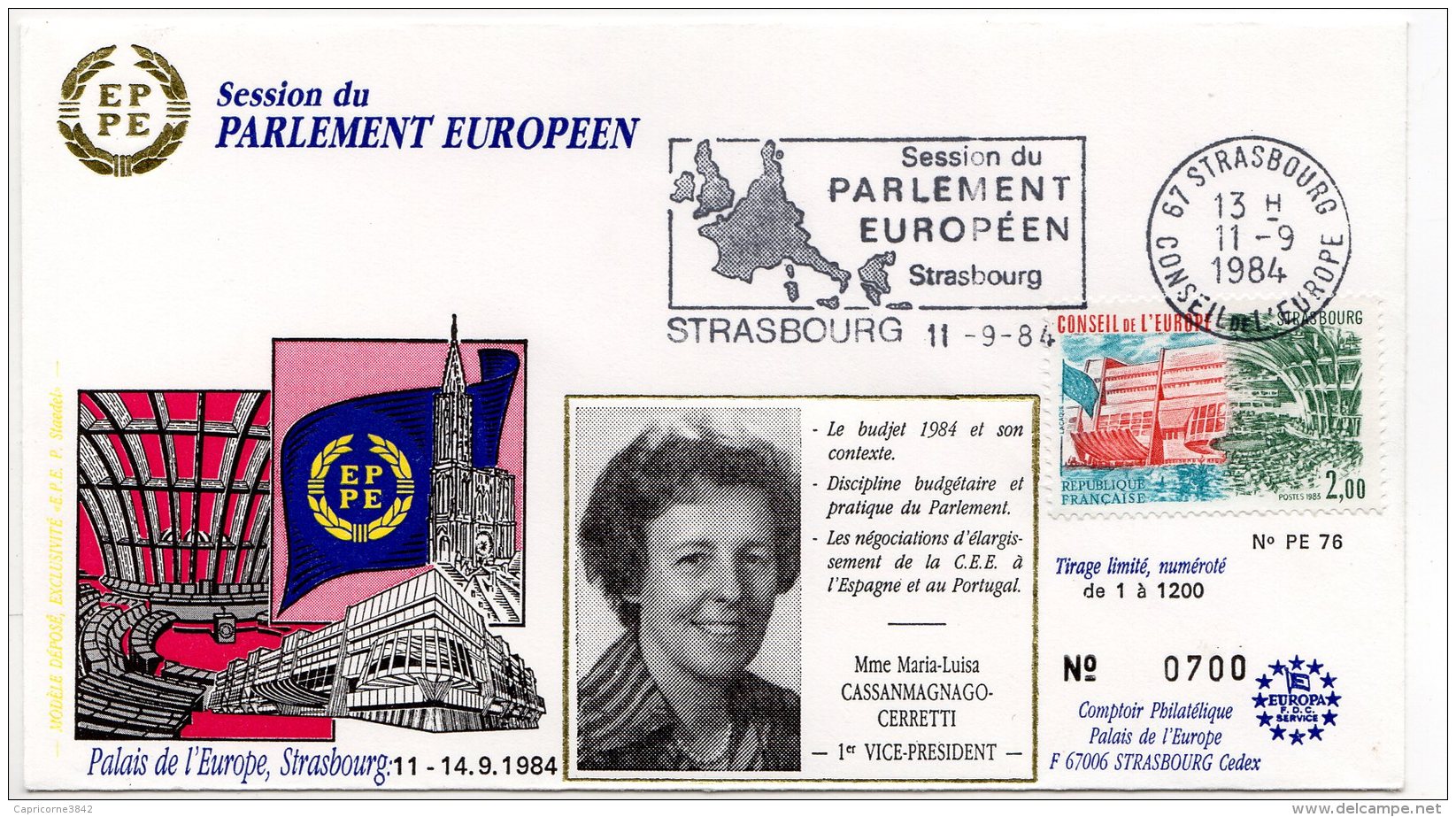 1984 - Strasbourg - Conseil De L'Europe - Parlement Européen - Mme Maria-Luisa CASSANMAGNAGO-CERRETTI Vice Présidente - Institutions Européennes