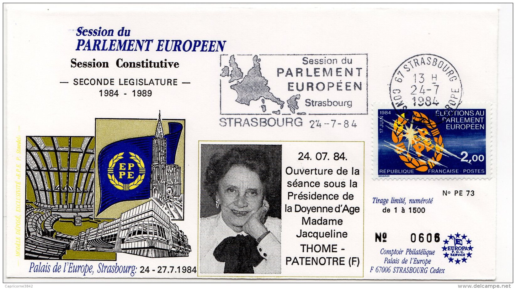 1984 - Strasbourg - Conseil De L'Europe - Parlement Européen - Mme Jacqueline THOME-PATENOTRE Doyenne D'âge - EU-Organe