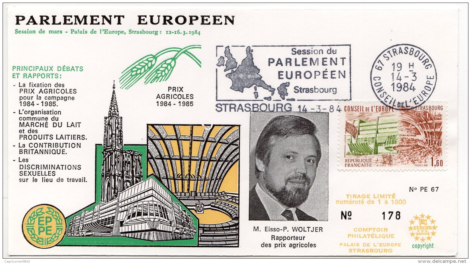 1984 - Strasbourg - Conseil De L'Europe - Parlement Européen - Mr Eisso-P WOLTJER Rapporteur Des Prix Agricoles - Instituciones Europeas