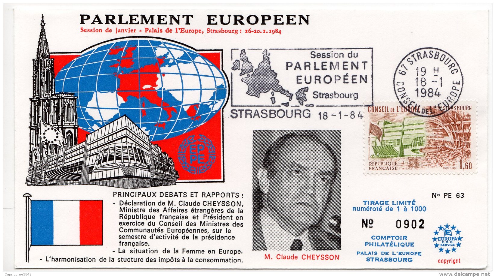 1984 - Strasbourg - Conseil De L'Europe - Parlement Européen - Mr Claude CHEYSSON Ministre Rép. Française - Comunità Europea