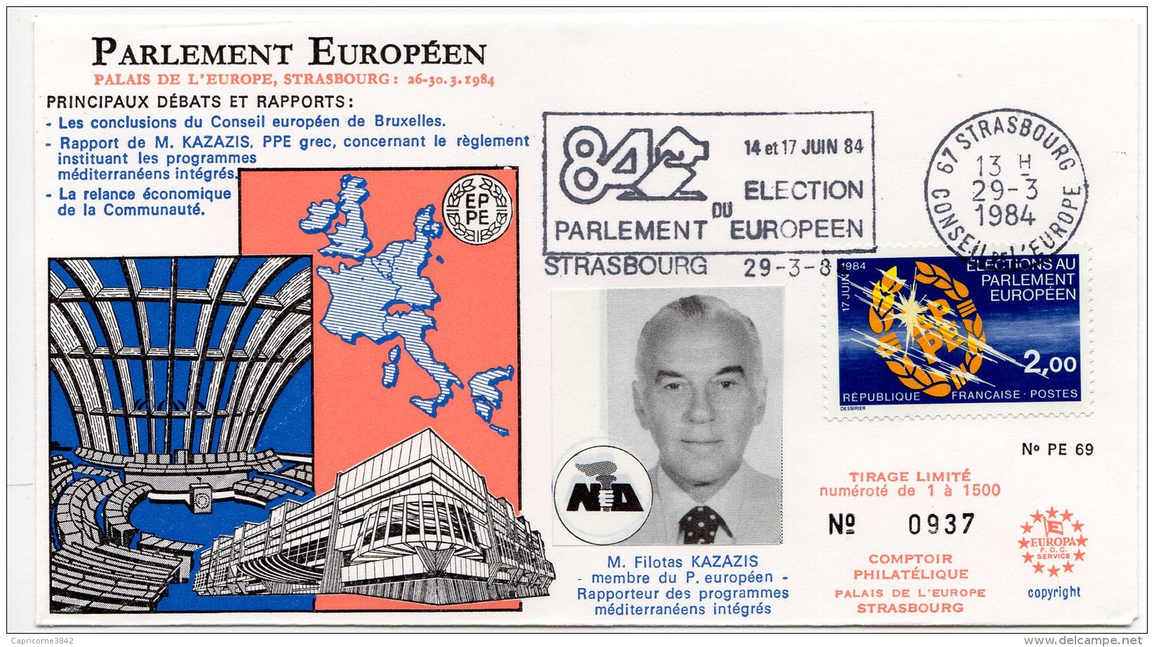 1984 -Strasbourg-Conseil De L'Europe -Parlement Européen -Mr Filotas KAZAZIS  Rapporteur Des Programmes Méditerranéens - Institutions Européennes