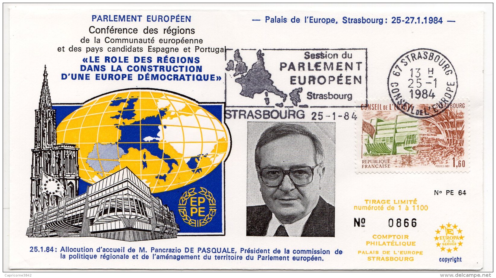1984 - Strasbourg - Conseil De L'Europe - Parlement Européen - Mr Pancrazio DE PASQUALE Pdt Commis. Politique Régionale - Comunità Europea
