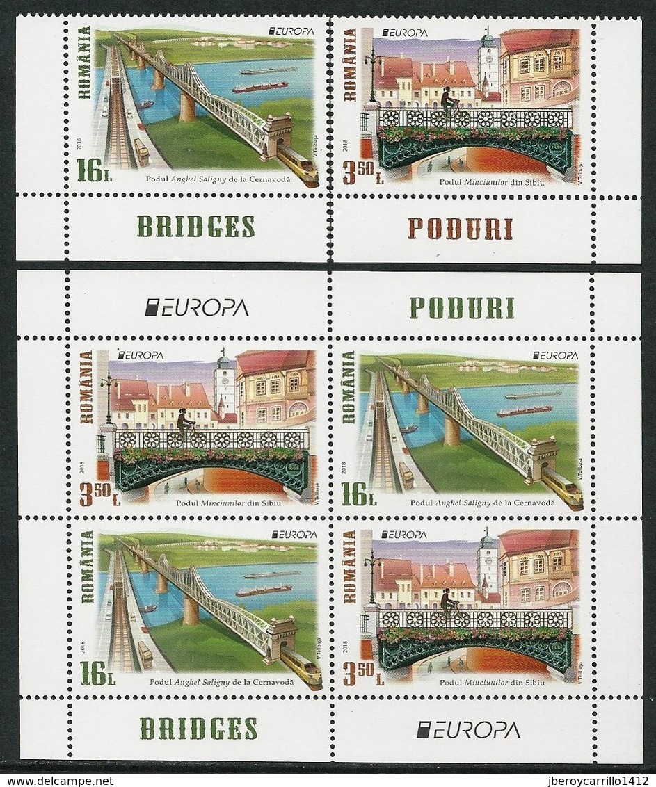 RUMANIA/ ROMANIA/ RUMÄNIEN- EUROPA 2018 - TEMA ANUAL "PUENTES.- BRIDGES - BRÜCKEN - PONTS" -SERIE + HOJITA BLOQUE Tipo 1 - 2018