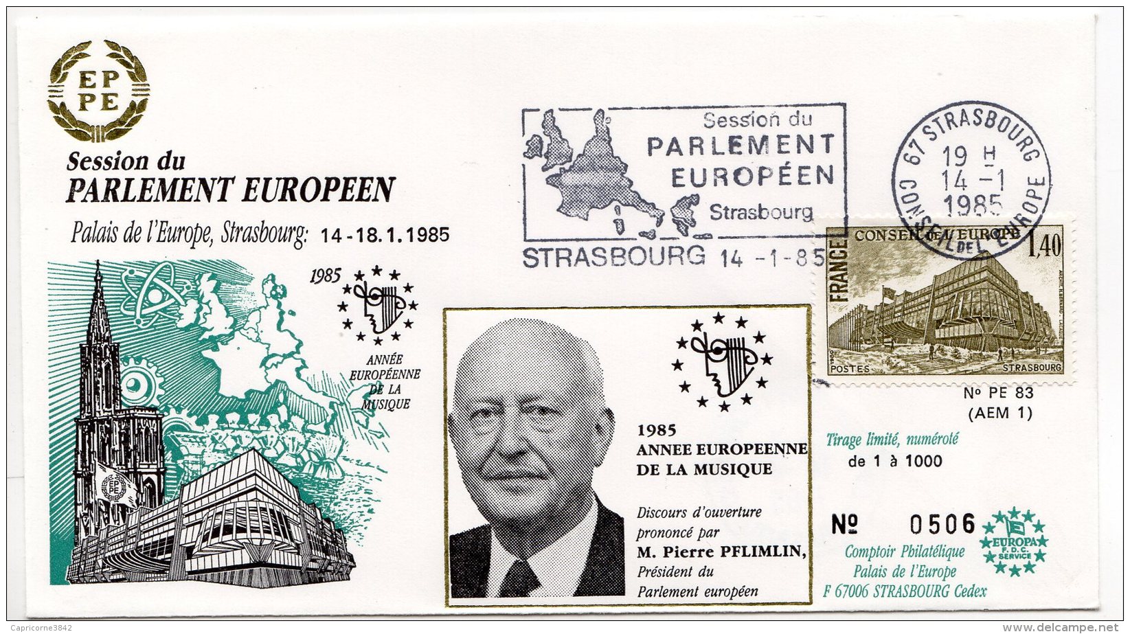 1985 - Strasbourg - Conseil De L'Europe - Parlement Européen - Mr Pierre PFLIMLIN Pdt Du Parlement Européen - Europese Instellingen