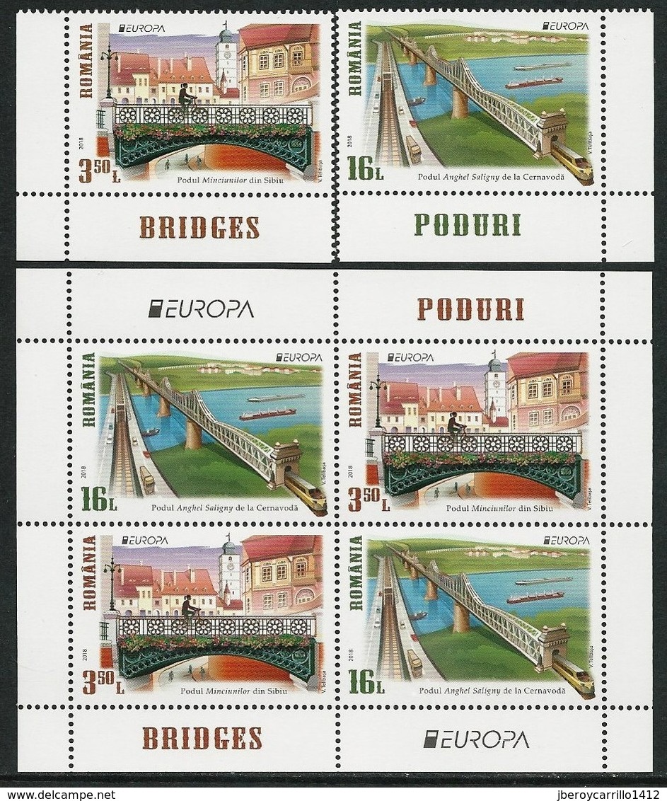 RUMANIA/ ROMANIA/ RUMÄNIEN- EUROPA 2018 - TEMA ANUAL "PUENTES.- BRIDGES - BRÜCKEN - PONTS" -SERIE + HOJITA BLOQUE Tipo 2 - 2018