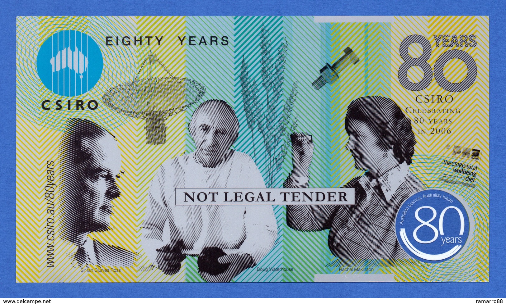 Australia CSIRO 80 Years Commemorative Polymer Specimen Note 2006 Unc- - Fictifs & Spécimens