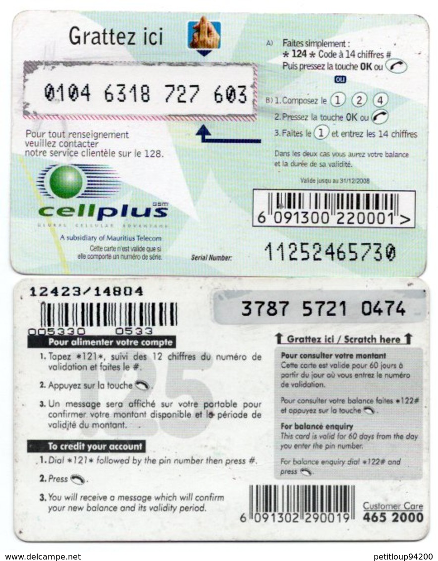 2 RECHARGES GSM  ILE MAURICE *RS 125 - Mauritius