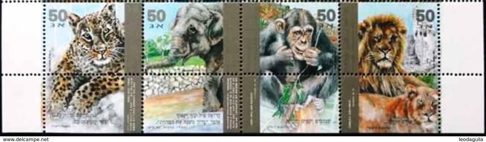 ISRAEL  # 1125-28   WILD ANIMALS  4v  -  JAGUAR - MONKEY -1992 - Unused Stamps (with Tabs)