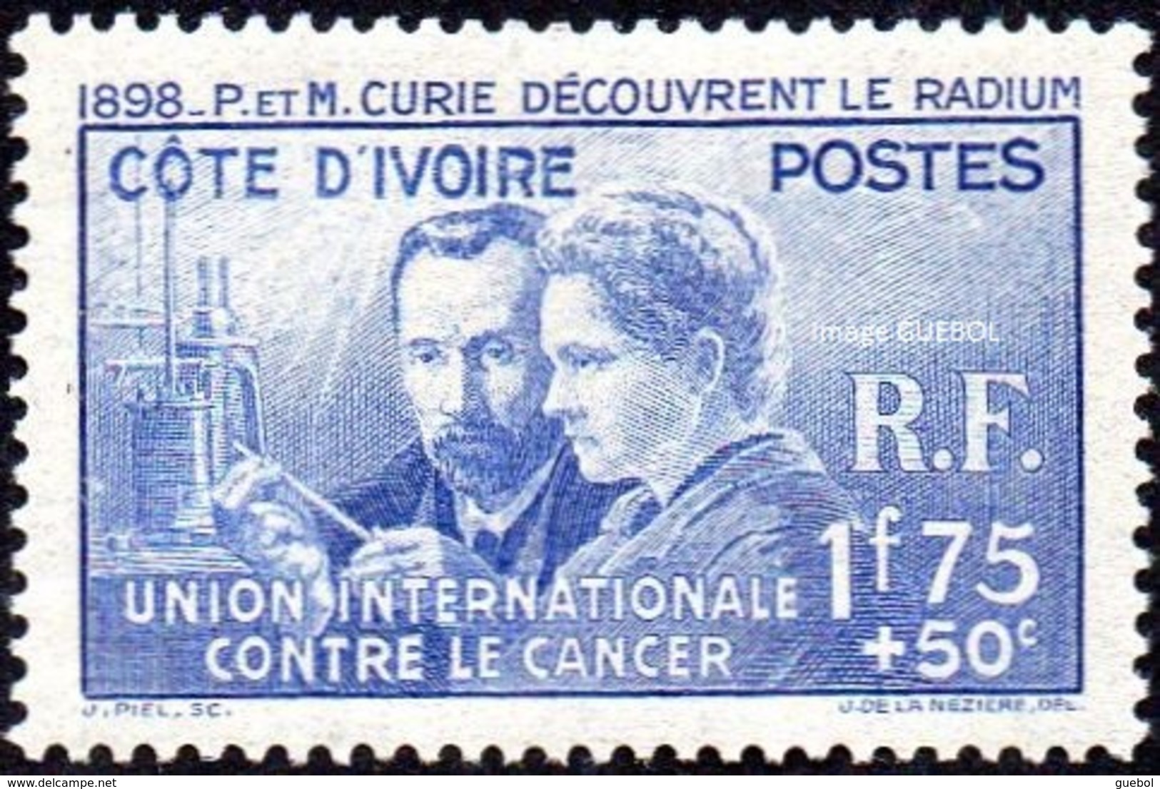 Pierre Et Marie Curie Détail De La Série * Cote D'Ivoire N° 140 - Recherche Sur Le Cancer - 1938 Pierre Et Marie Curie