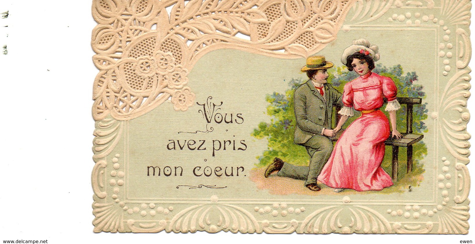 Jolie Carte Chromo Découpis. Vous Avez Pris Mon Coeur. Personnages En Relief. - Altri & Non Classificati