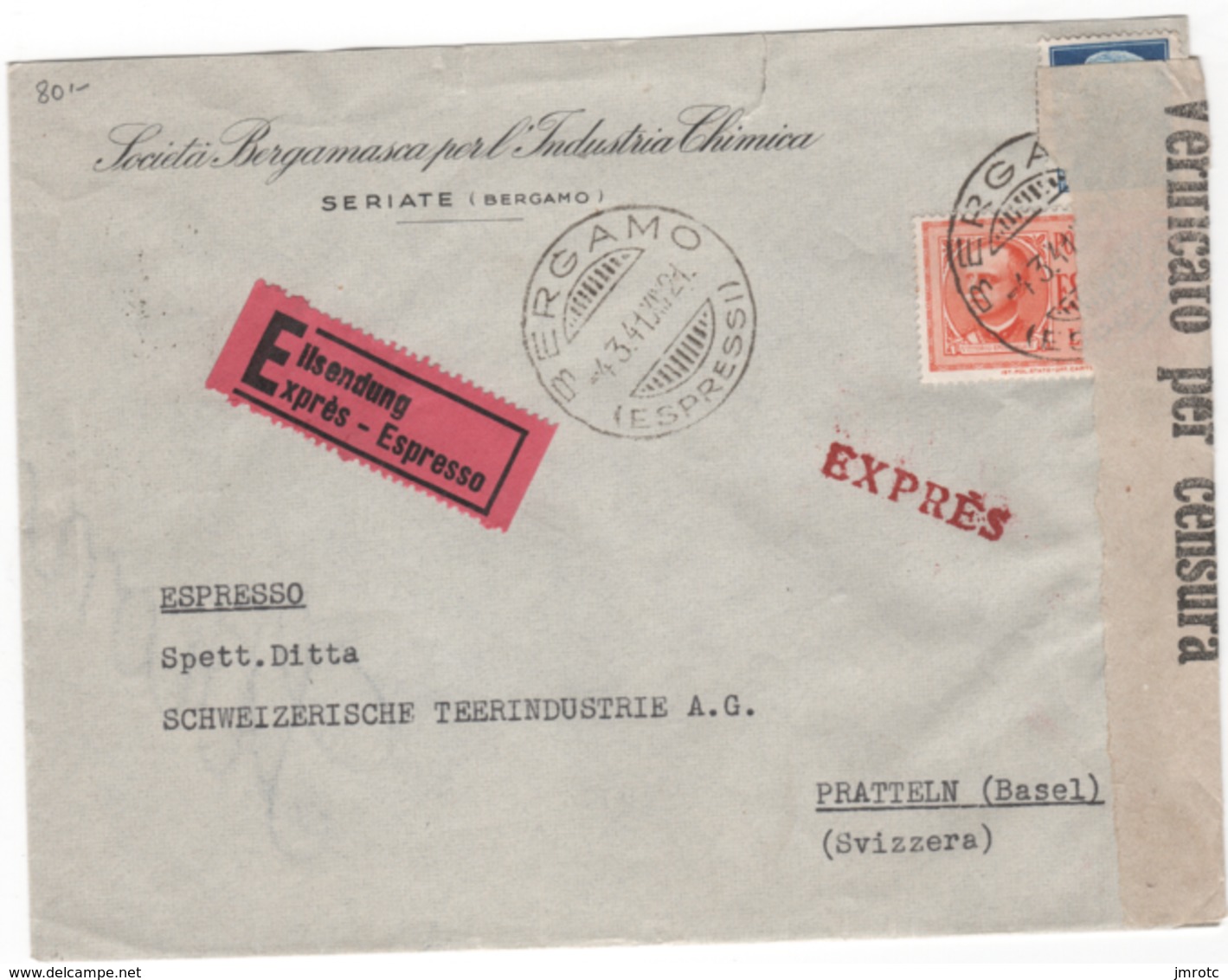 Lettre  ITALIE  , EXPRES,   Avec Censure  (x82/89) - Storia Postale