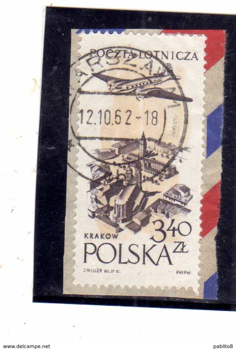 POLONIA POLAND POLSKA 1957 1958 AIR MAIL POSTA AEREA Old Market, Cracow 3.40z USATO USED OBLITERE' - Usados