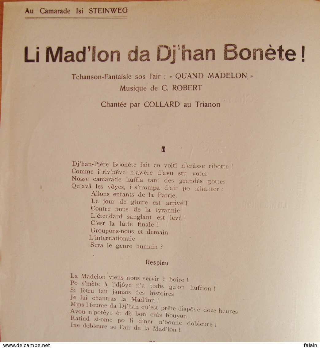 Liège; Quatre Chansons En Wallon Liègeois. - Partitions Musicales Anciennes