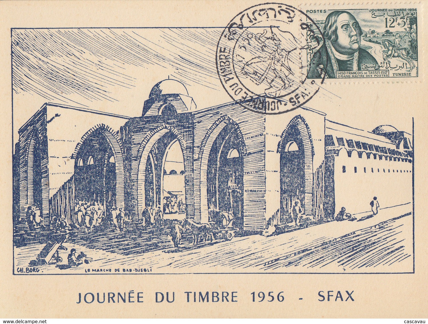 Carte  Locale  1er  Jour  TUNISIE   JOURNEE  Du  TIMBRE    SFAX  1956 - Tunisie (1956-...)