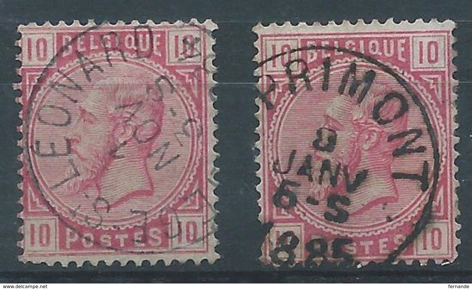 2 X Nr 38 Oblitération Liege St Leonard + Sprimont - 1883 Leopoldo II