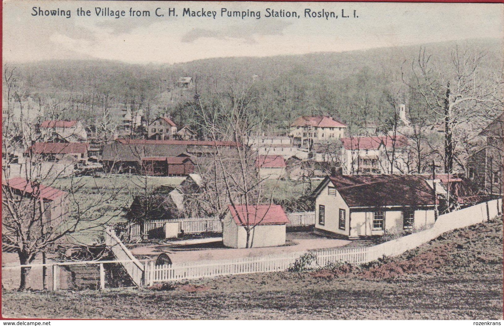 Rare Old Postcard Roslyn Long Island LI Showing The Village From C.H. Pumping Station New York United States USA - Long Island