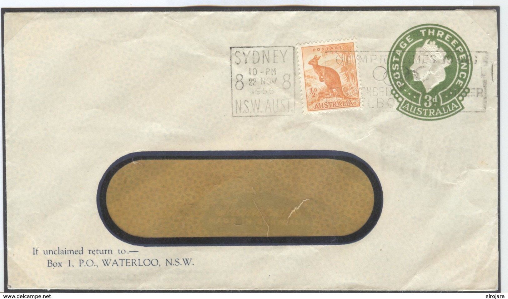 AUSTRALIA Stationery Cover With Olympic Machine Cancel Sydney 8 22 NOV 1956 Opening Day Of The Games RRR - Sommer 1956: Melbourne