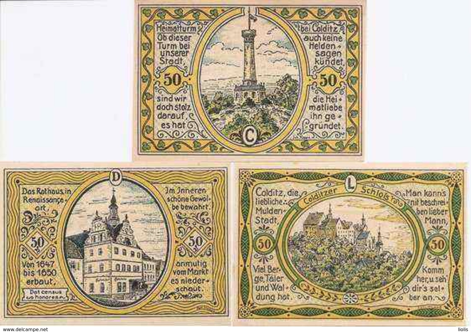 Notgeld   Colditz  3 X 50 Pf 1921 - [11] Emissioni Locali