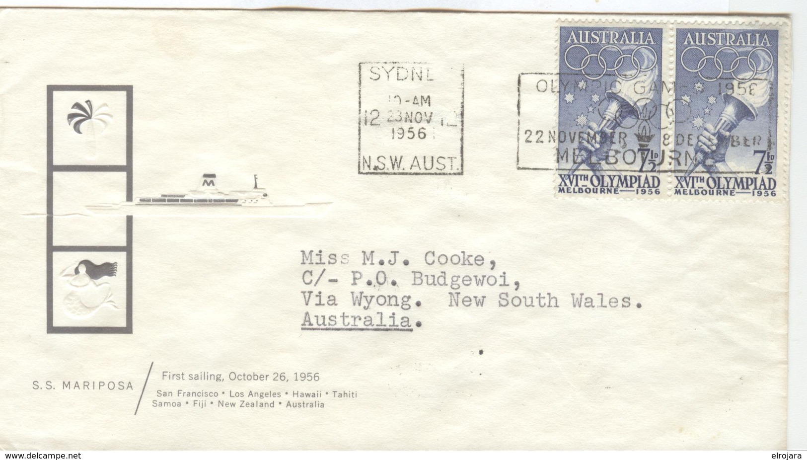 AUSTRALIA Ship Cover With Olympic Stamps And Olympic Machinecancel SYDNEY 12 N.S.W. AUST. - Sommer 1956: Melbourne