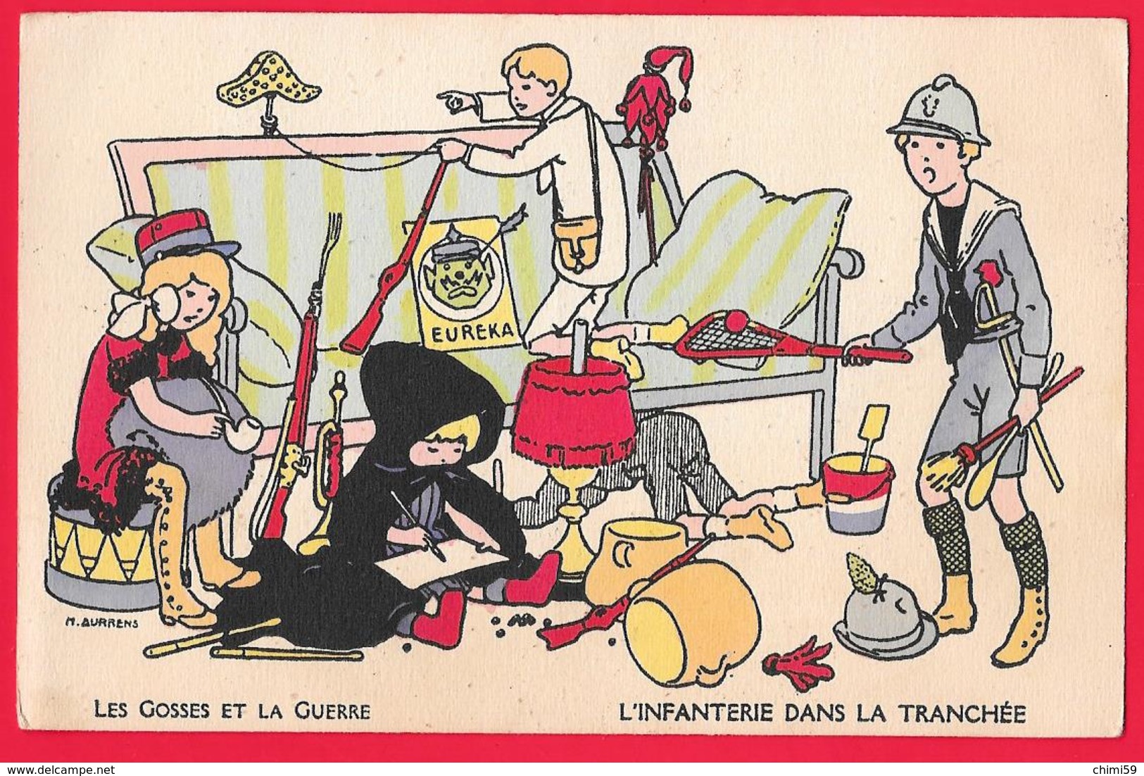 ILLUSTRATORE AURRENS - LES GOSSES ET LA GUERRE - TRESOR ET POSTES FRANCHISE MILITAIRE - Guerra 1914-18