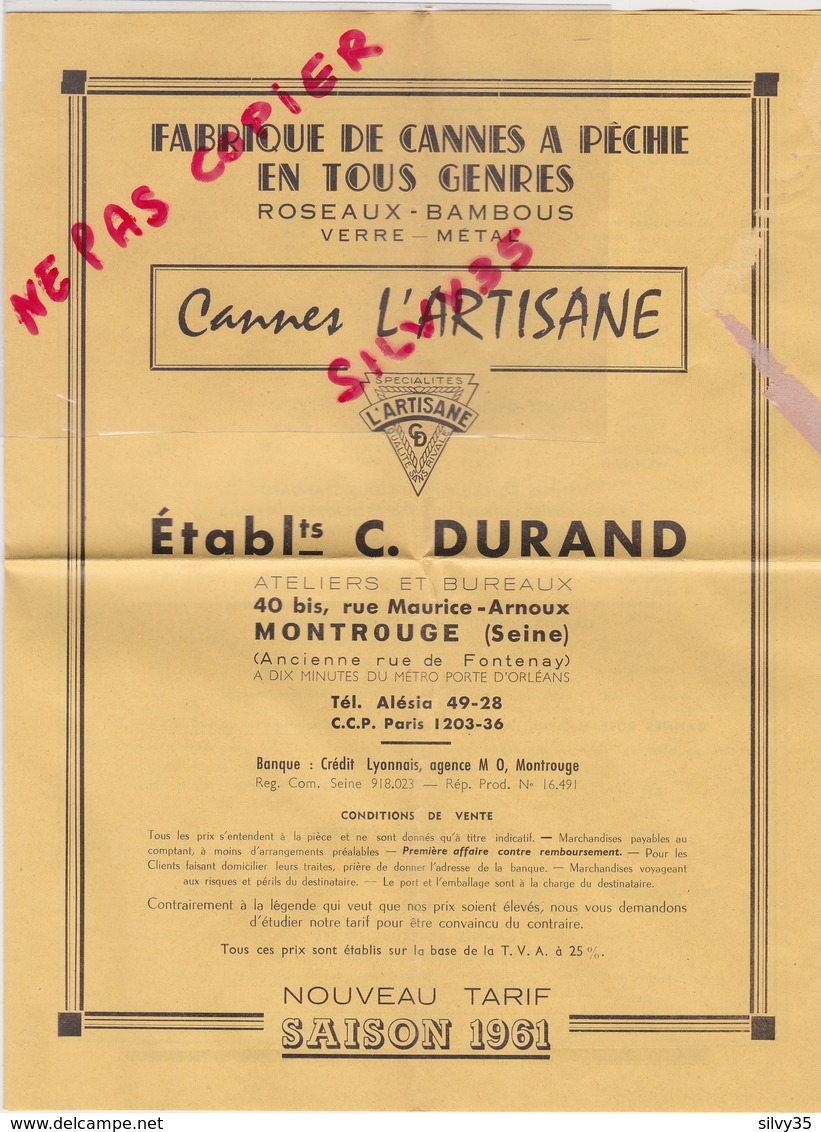 PECHE - TARIF  1958 1959 1961 - CANNES A PECHE L'ARTISANE - ETS DURAND - MONTROUGE - Autres & Non Classés