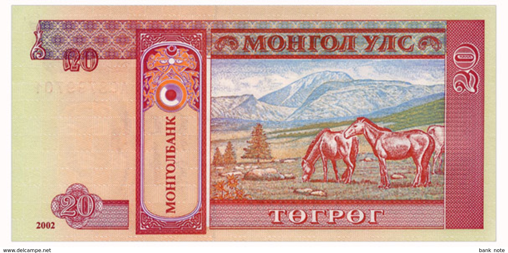 MONGOLIA 20 TUGRIK 2002 Pick 63b Unc - Mongolië