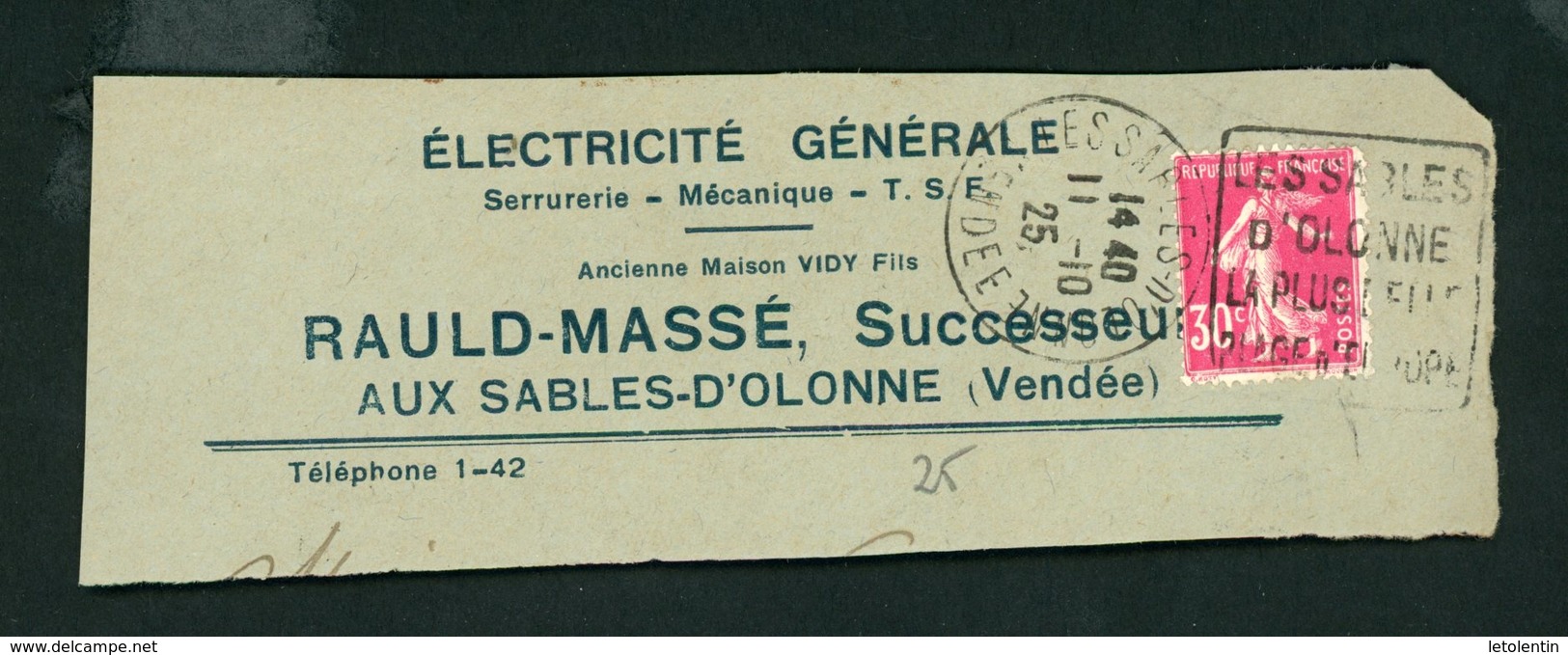 FRANCE -  FLAMME DAGUIN " LES SABLES D'OLONNE LA PLUS BELLE PLAGE D'EUROPE "  DE SABLES D'OLONNE 1925 - Oblitérations Mécaniques (flammes)