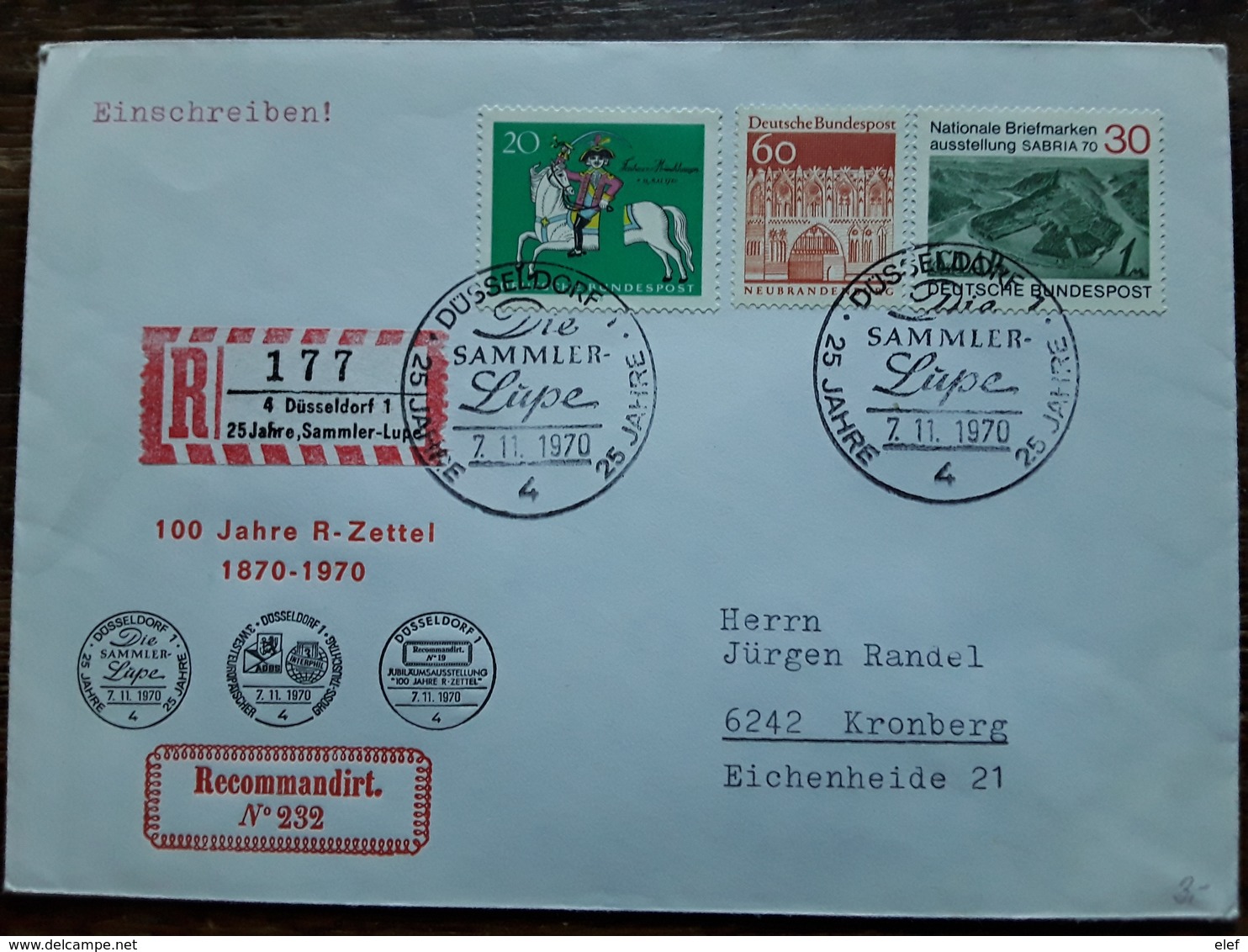 Lettre Einschreiben  Brief DUSSELDORF Deutschland,   " 25 Jahre Die  Sammler Lupe   > Kronberg  1970 , Tb - Covers & Documents