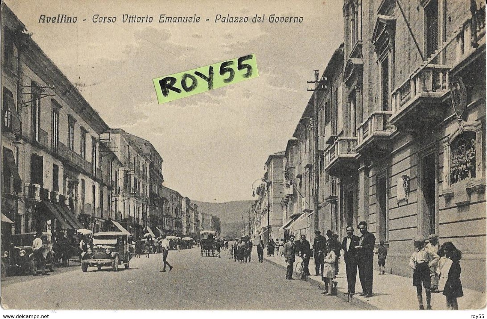 Campania-avellino Corso Vittorio Emanuele Palazzo Governo Auto D'epoca Folla  Bella Animatissima Veduta Corso Anni 20 30 - Avellino