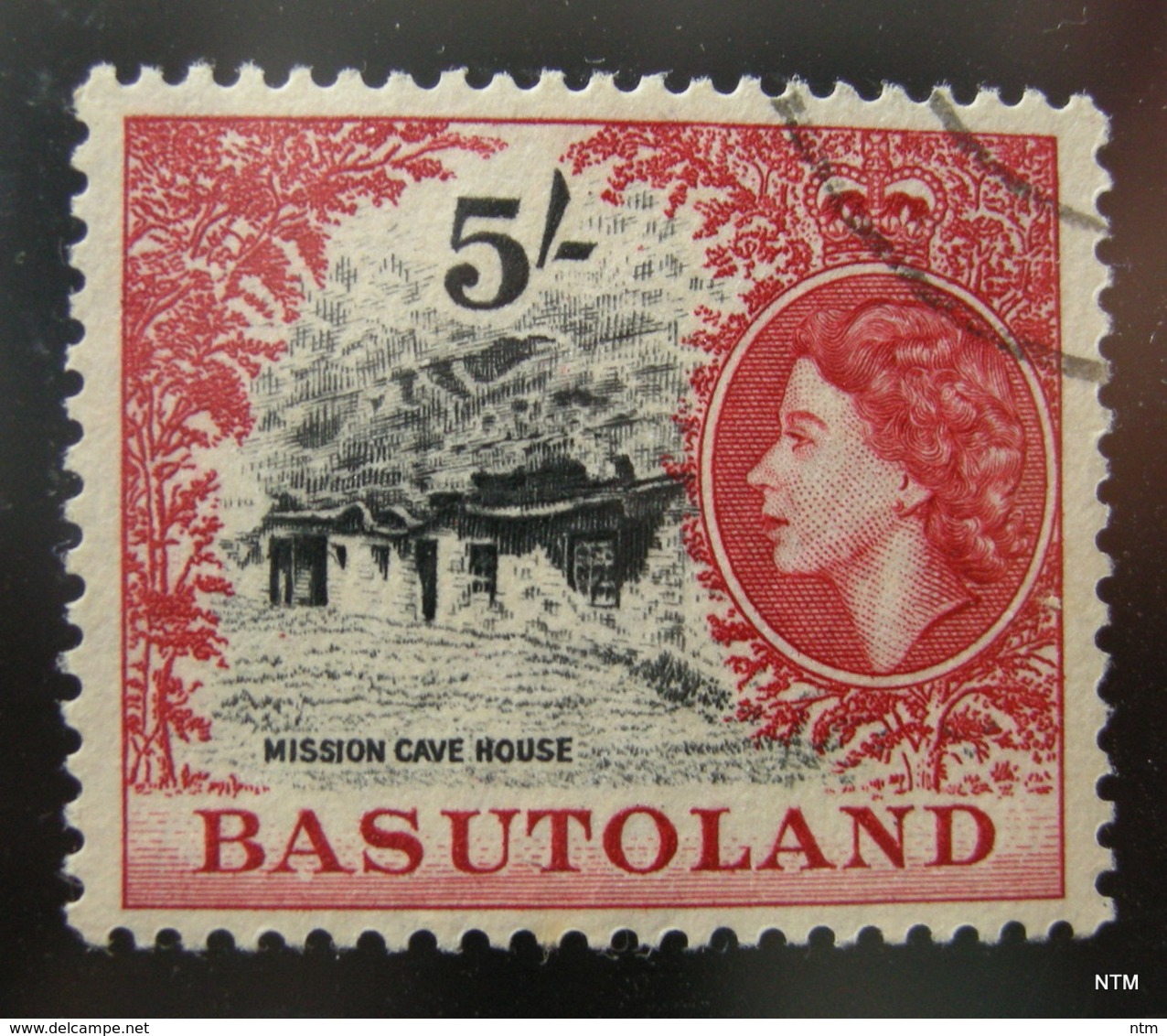 BASUTOLAND 1954. Mission Cave House. 5s - Black And Red. SG 52. Used. - 1933-1964 Colonia Britannica