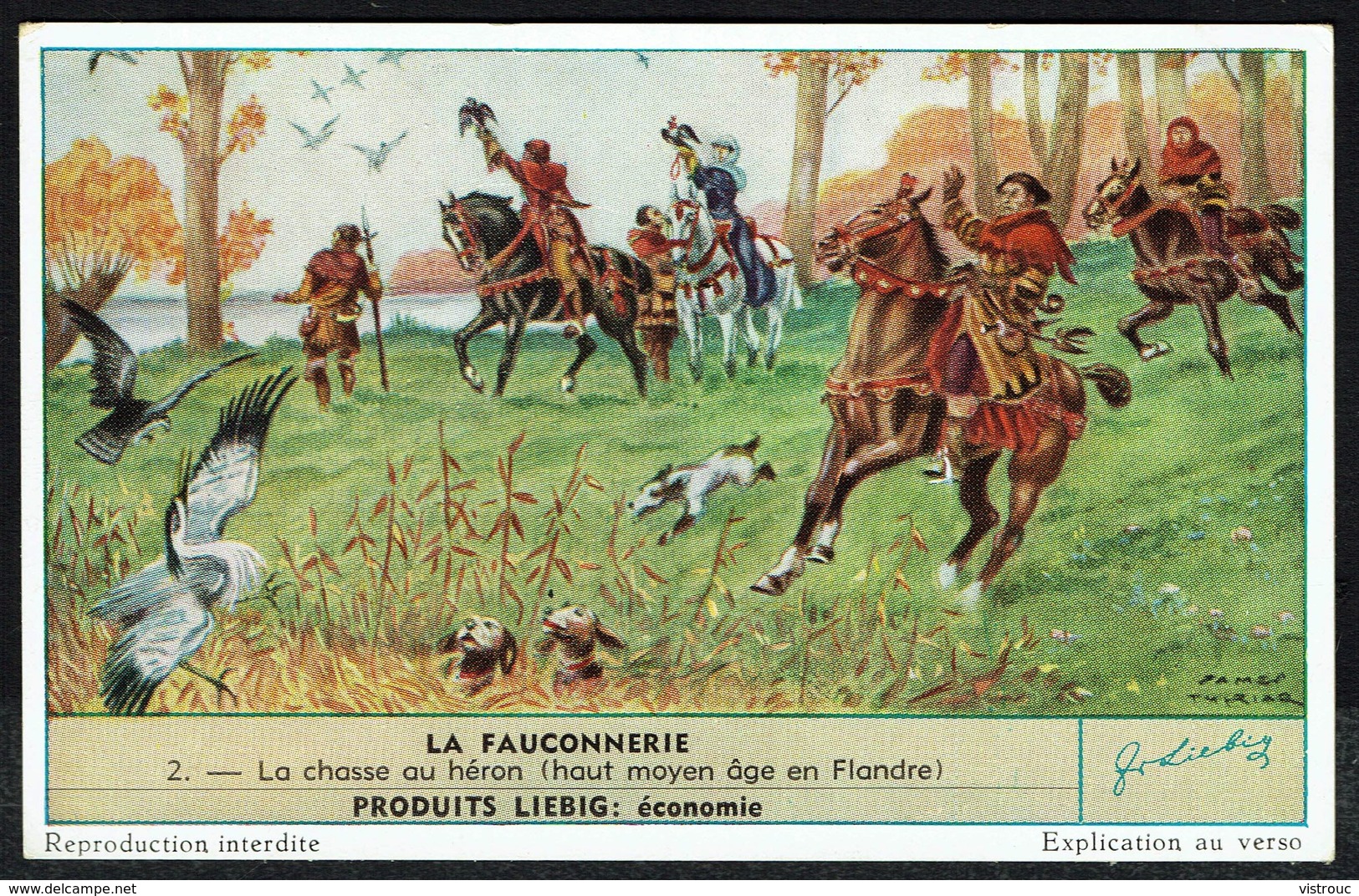 LIEBIG - FR -  1 Chromo N° 2 - Série/Reeks S 1585 - La FAUCONNERIE: Chasse Au Héron (Haut Moyen Âge En Flandres). - Liebig