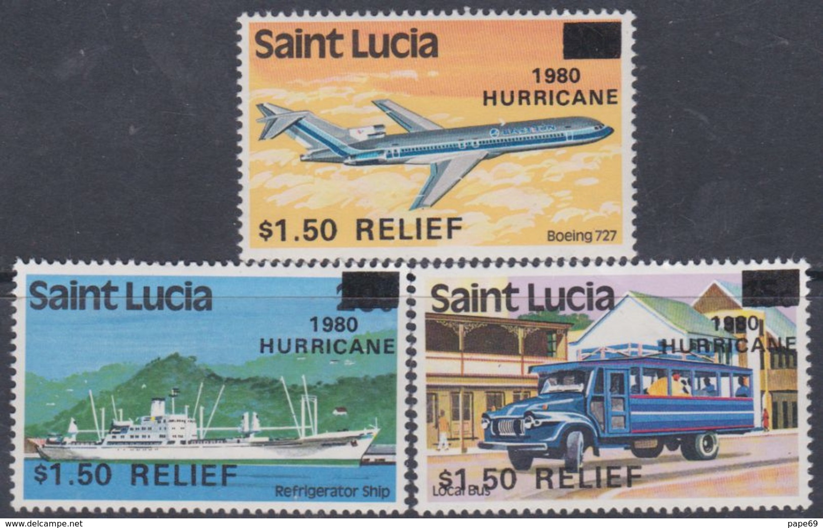 Sainte-Lucie N° 520 / 22 XX Au Profit Des Sinistrés D'un Ouragan La Série Des 3 Valeurs Sans Charnière, TB - St.Lucie (1979-...)